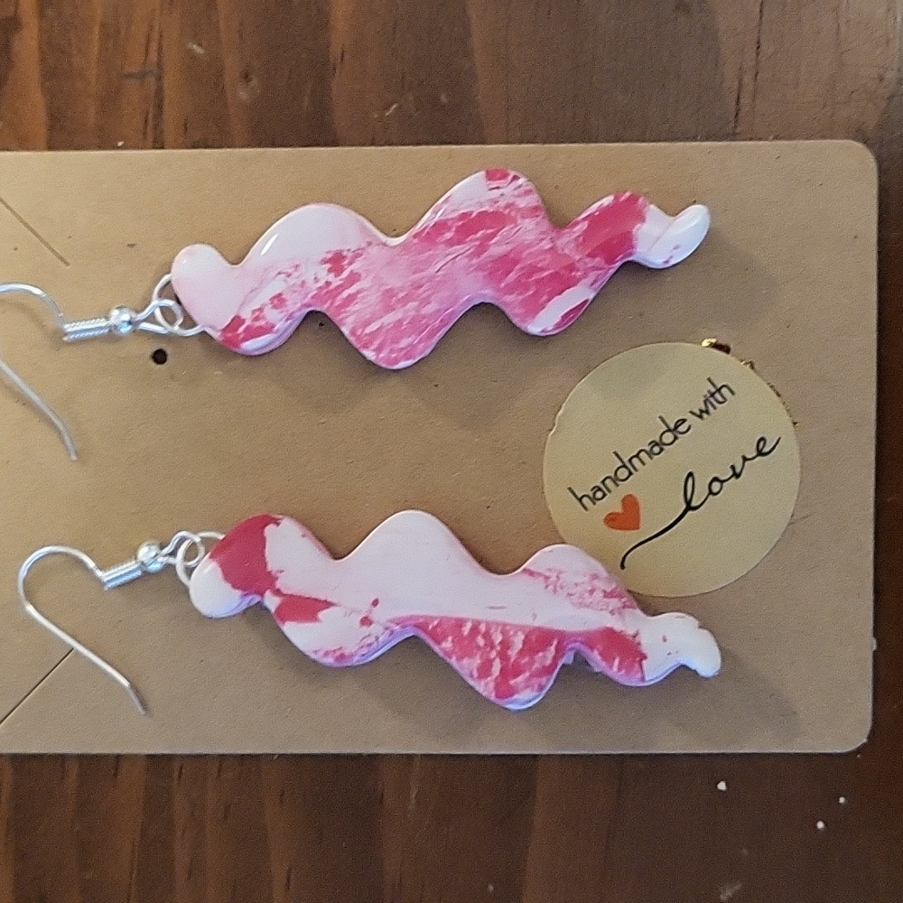 Earrings, pink, white, silver